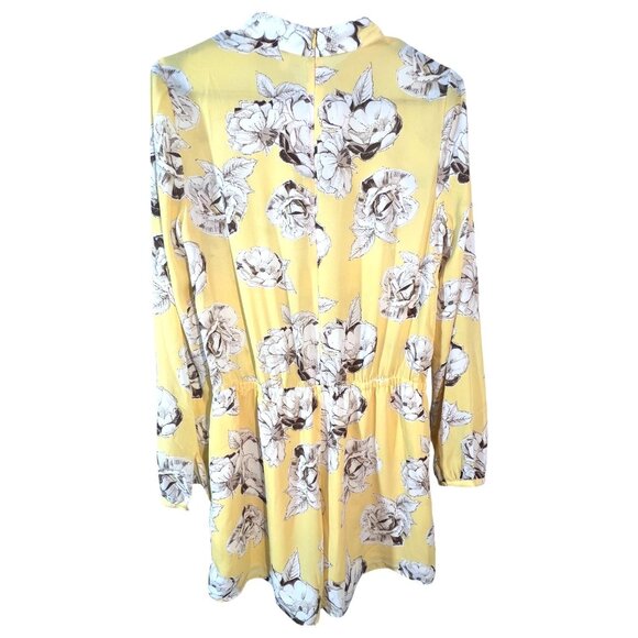 Lila Rose Romper Size 4 Yellow Floral Long Sleeve Keyhole Elastic Waist Pockets - Picture 2 of 9